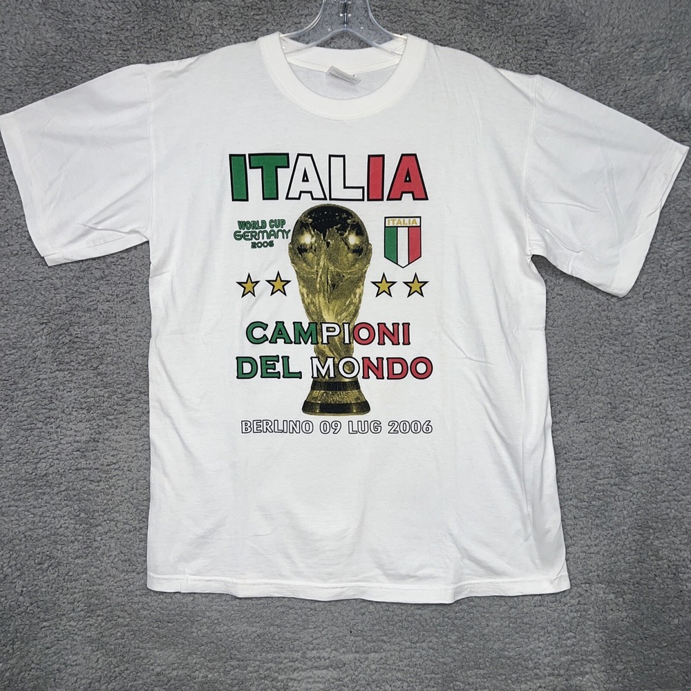 VTG Italy World Cup Fútbol T Shirt XL White 2006 Campioni Del Mondo Soccer Tee‎